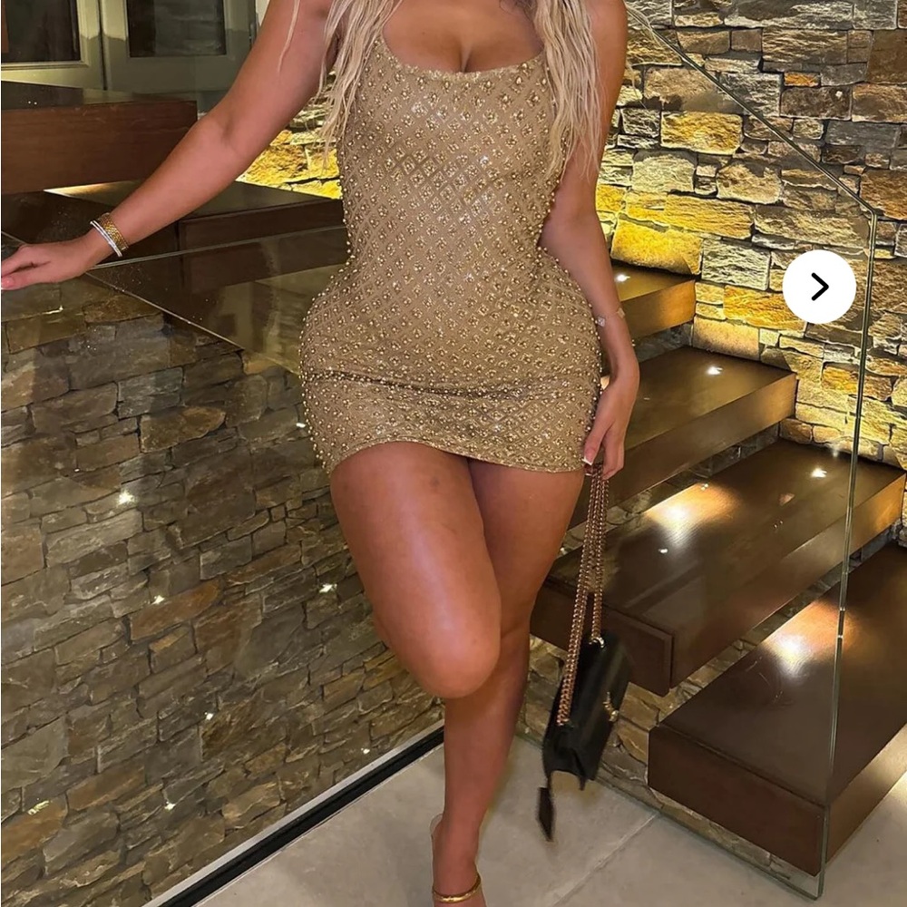 Fashion Nova Gold ROXI Mini Dress